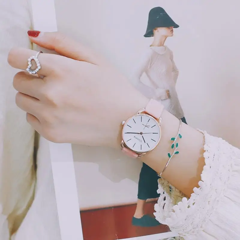 Reloj Harajuku versión coreana para niñas y estudiantes, esfera Simple con reloj de pulsera, conjunto de reloj de cuarzo de cuero, regalo de