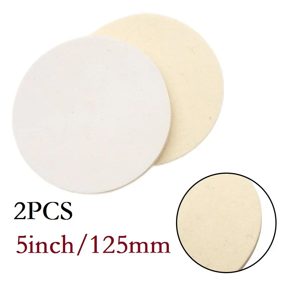 2Pcs 125mm Fine Wool Felt Polishing Pad Wheel 5inch Polish Repair Scratches For Automotive/Glass/Stainless Steel/Furniture/Wood