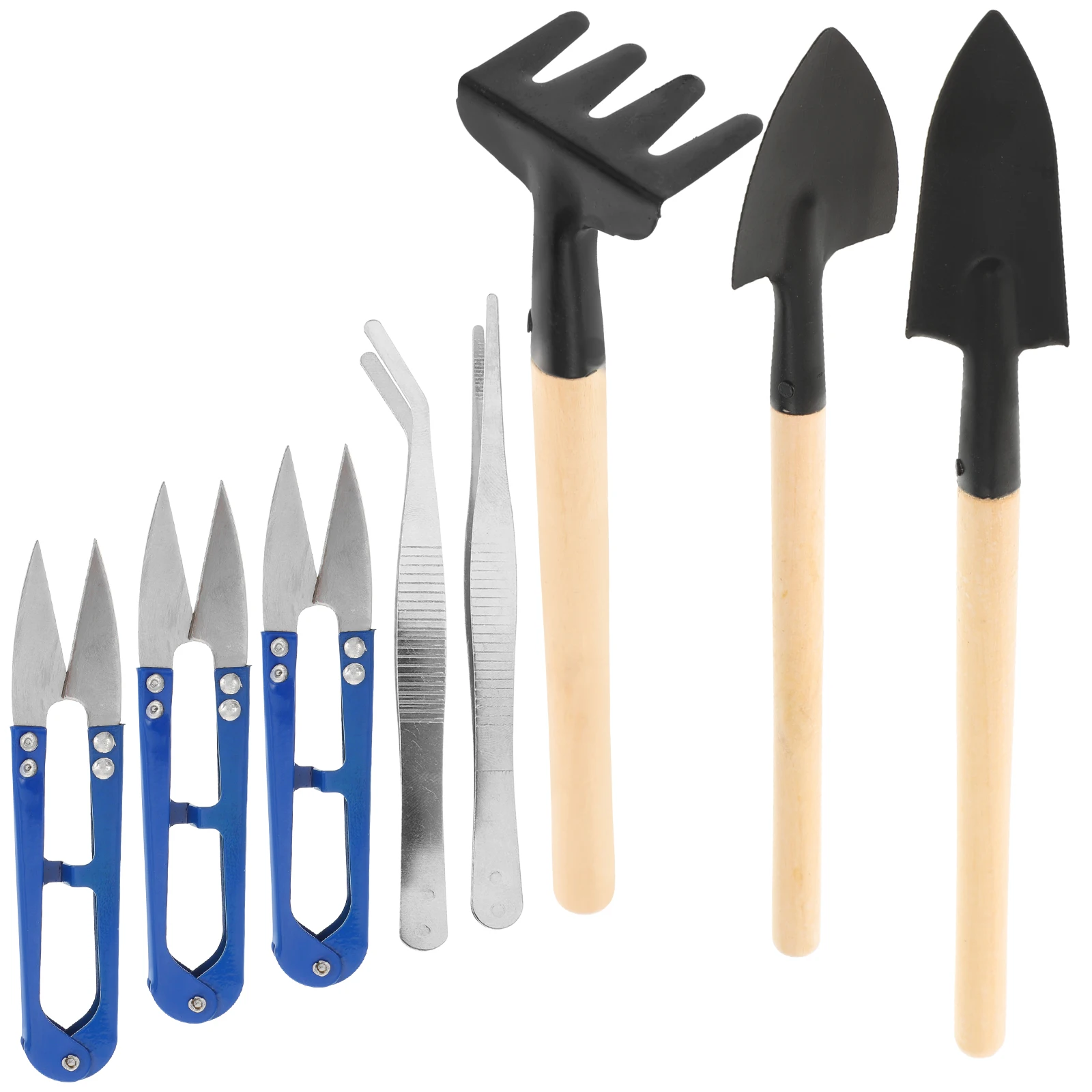 

8pcs Bonsai Tools Set Garden Hand Tools Kit 3 Pruning Scissors 2 Spades Rake 1 Curved Tweezer 1 Stainless Steel Tweezer Mini