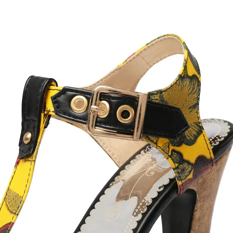 ORCHA LISA 2025 New Design Women Sandals Peep Toe Chunky Heels 12cm Platform 3.5cm T-Strap Mixed Color Flower Big Size 48 49 50 view 5
