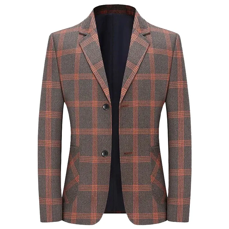 Man Suit Coat Autumn Retro Striped Contrast Color Male Blazer Single-breasted Long Sleeve Pocket Non-ironing Men Outerwear