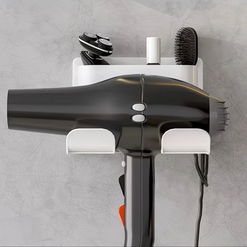 Soporte para Secador de Pelo de Baño, Soporte para Secador de Pelo sin Perforaciones, Estante de Almacenamiento para Cepillo de Dientes, Pasta de Dientes y Peine
