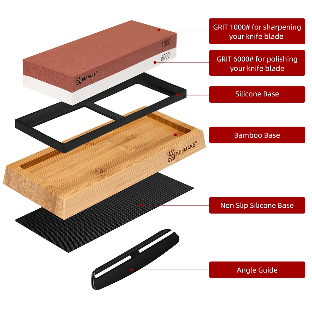 Professional Knife Sharpener Whetstone Sharpening Stones Grinding Water Stone Kitchen Tools Bamboo Wood Based 1000 6000 Grit