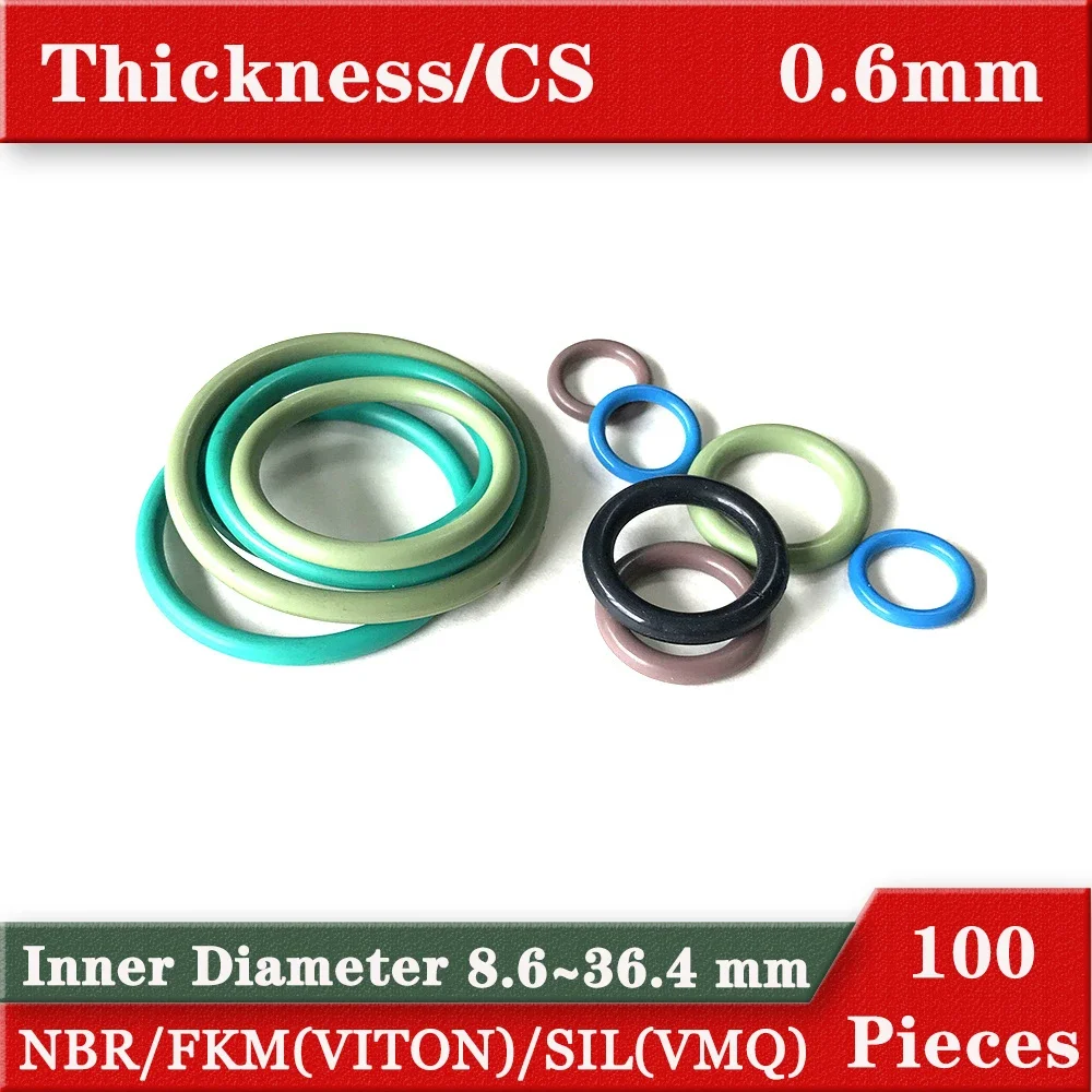 100x Precision Small size NBR FKM VMQ Rubber o ring Thickness 0.6mm ID 8.6 - 36.4mm  Nitrile Rubber Silicon ring Fluororubber