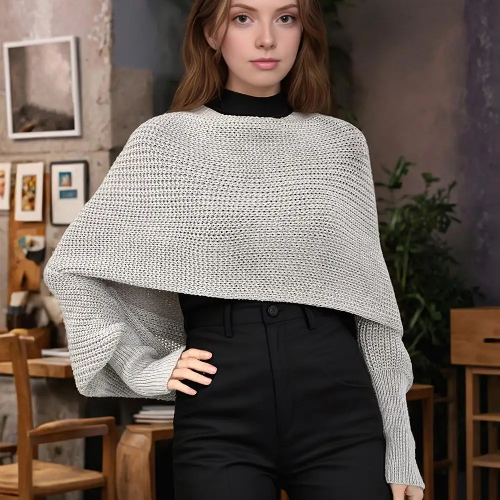Women Coat Shawl Women’s Knitting Shawl Wrap Irregular Design Batwing Sleeve Coat Solid Color Loose Fit Short for Wear