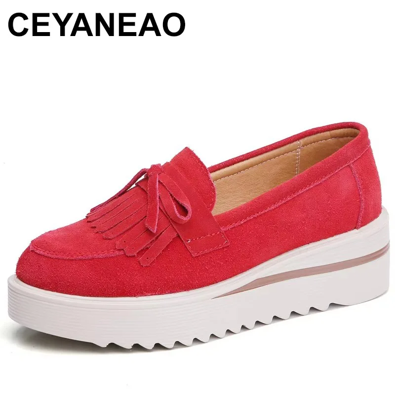 

2025 Genuine Leather Platform Wedge Shoes for Women Chunky Sneaker White Casual Youth Girls Heighten Loafers Ladies Flats