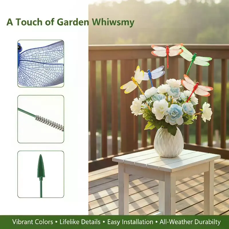 Colorful 3D Dragonfly Garden Yard: 5/10pcs Flower Arrangement Outdoor Planter Decoration
