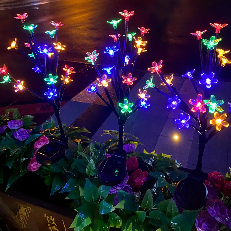 Solar-Powered Branch Lotus Lamps, Valentine's Day Decoration, Suitable for Cherry Blossom LED Lights in Garden Yards, Lawns