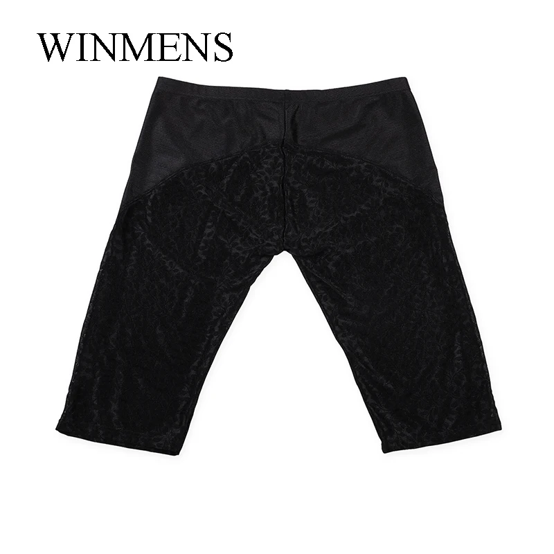 Adult Men Patchwork Lace Skinny Shorts Low Waist Breathable Close-fitting Pants Candy Color Shape Tights Sleeping Bottoms Pajama