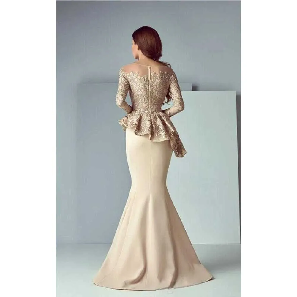 Elegant New Arrival Fashion Chic Mother of the Bride Dresses Full Sleeves O-Neck Trumpet High End Slim Fit Women Prom Gowns