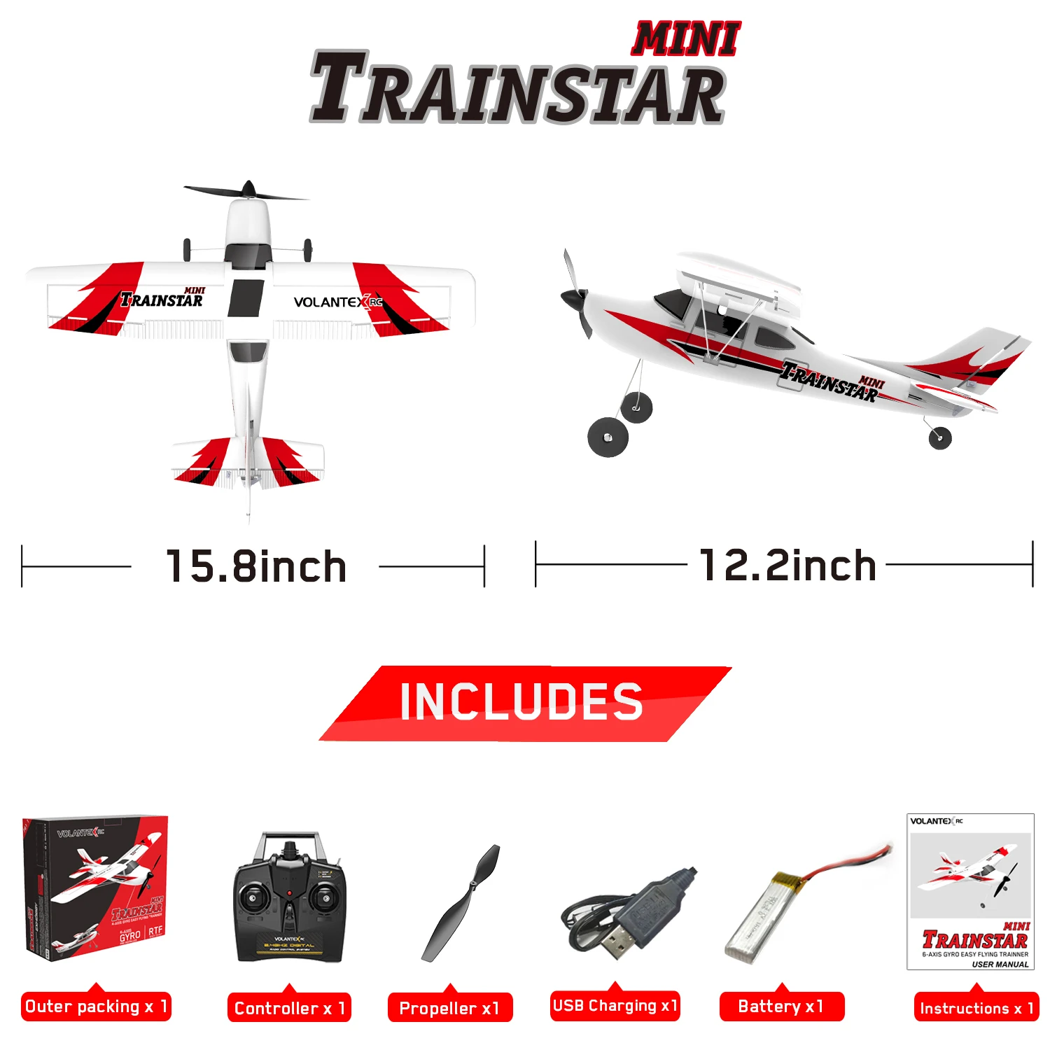 Volantex 761-1 RC Airplane 2.4GHz 4Channel Gyro Trainstar RC Plane Glider EPP Foam Trainer Warbird Fixed Wing RTF One-Key U Turn