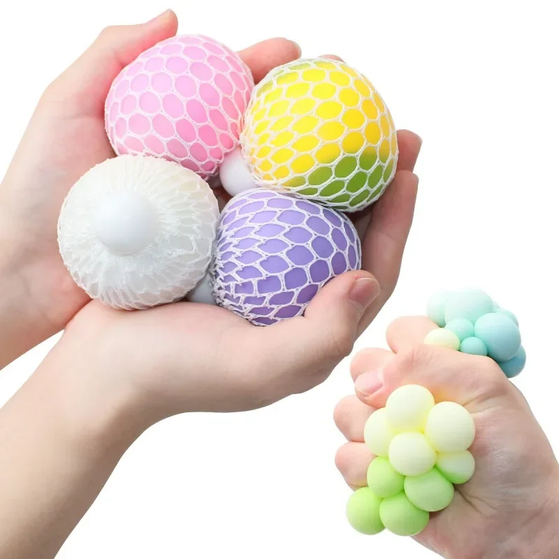 2Pcs 6CM Color Random TPR Soft Rubber Squeeze Balls Flour Grape Balls Stress Relief Squeeze & Release Toys