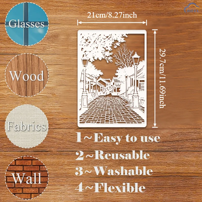 A4 29 *21cm retro street pattern DIY Stencils Wall Painting Scrapbook Coloring Embossing Album Decorative Paper Card Template,