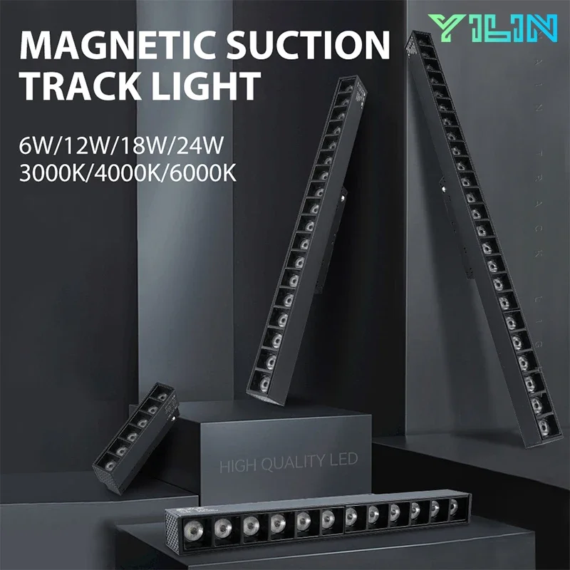 LED Magnetic Track Light Embedded 48V COB Linear Spotlight Rail Ceil Lamp Living Room Without Main Light Lighting Grille Lamps