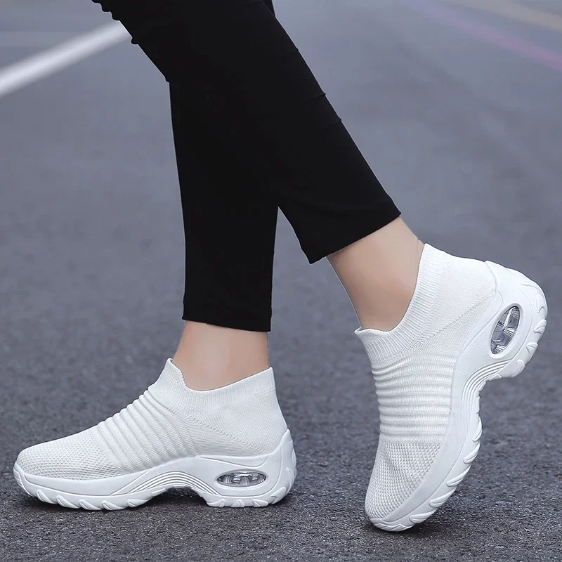 Women's Casual Sports Socks Sneakers Fashionable Thick Sole  Elevated Sloping Heel Rocking Shoes
