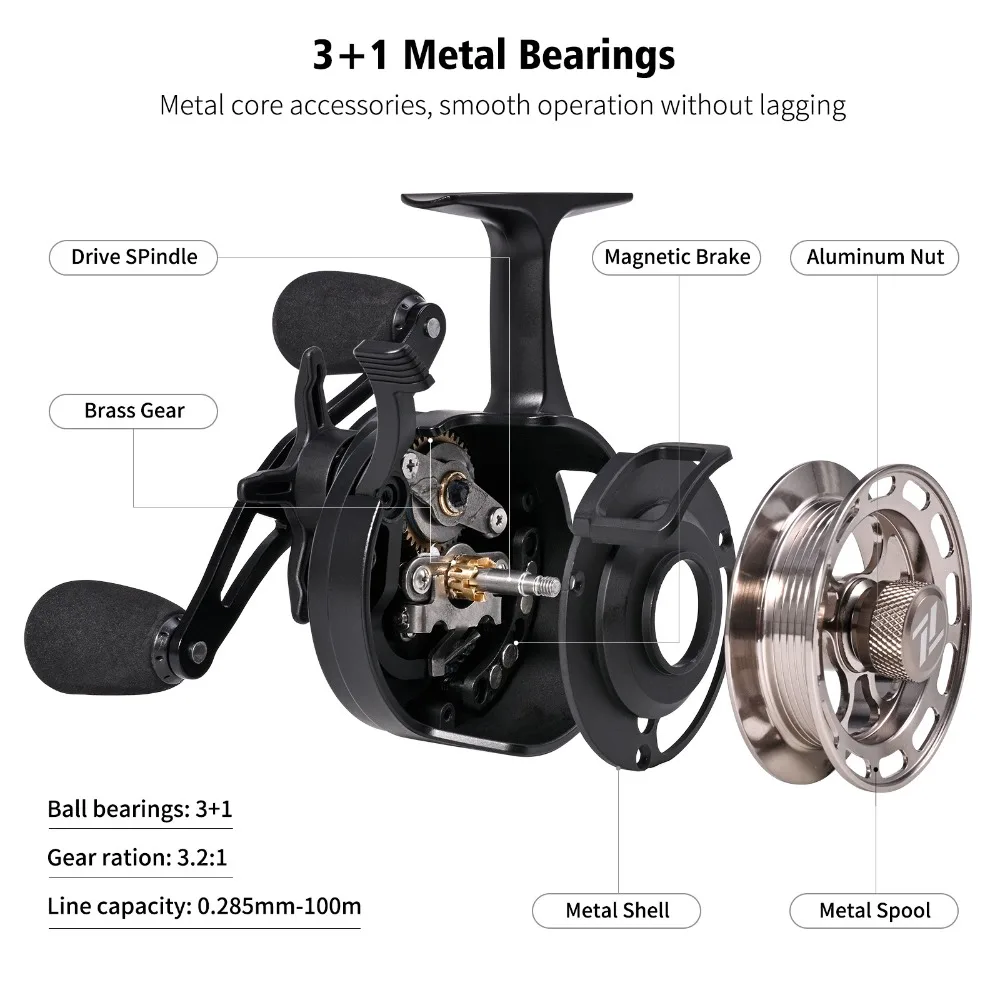 Quick Release Reel Ice Fishing Wheel Metal Spool Casting Fishing Reel 3+1 Smooth Handle Braking Metal Bait casting Reels