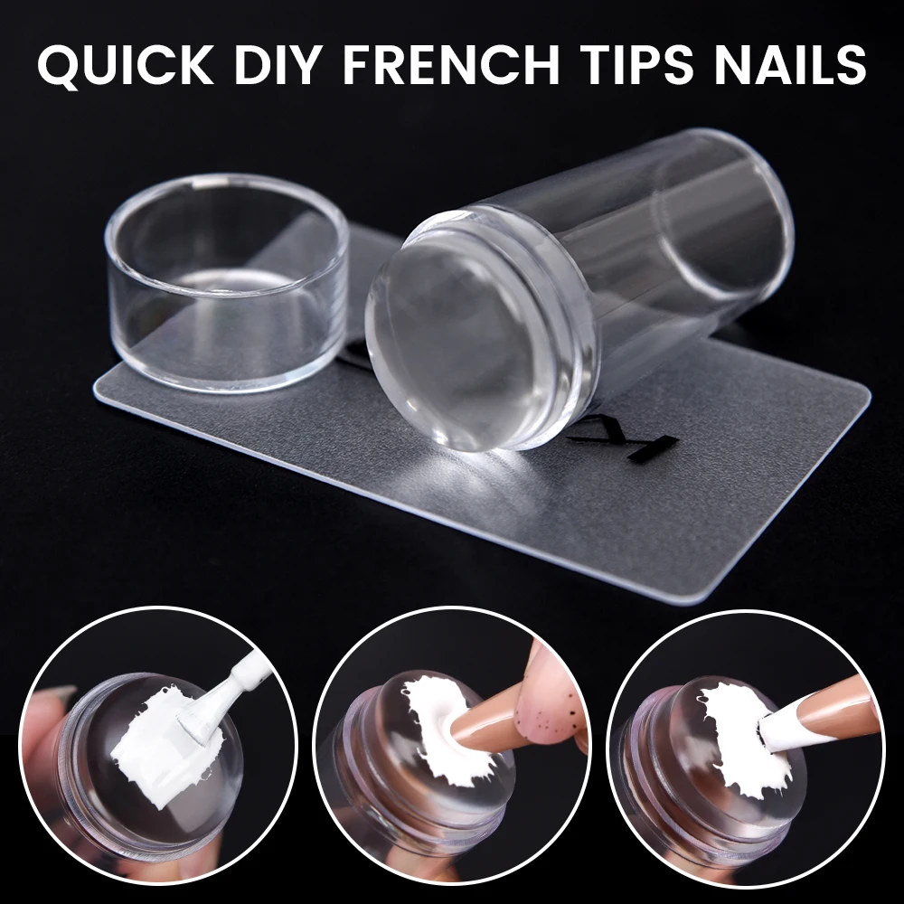 1Set Transparent Silicone French Nail Stamper With Scraper/Jelly Head Nail Art Stamping UV Gel Polish Printing Detachable Stamp