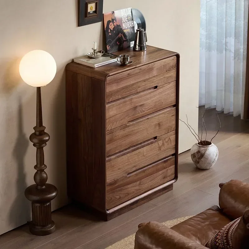 

Комод из массива черного ореха, пять ящиков, ящики для хранения в прихожей, скандинавский стиль