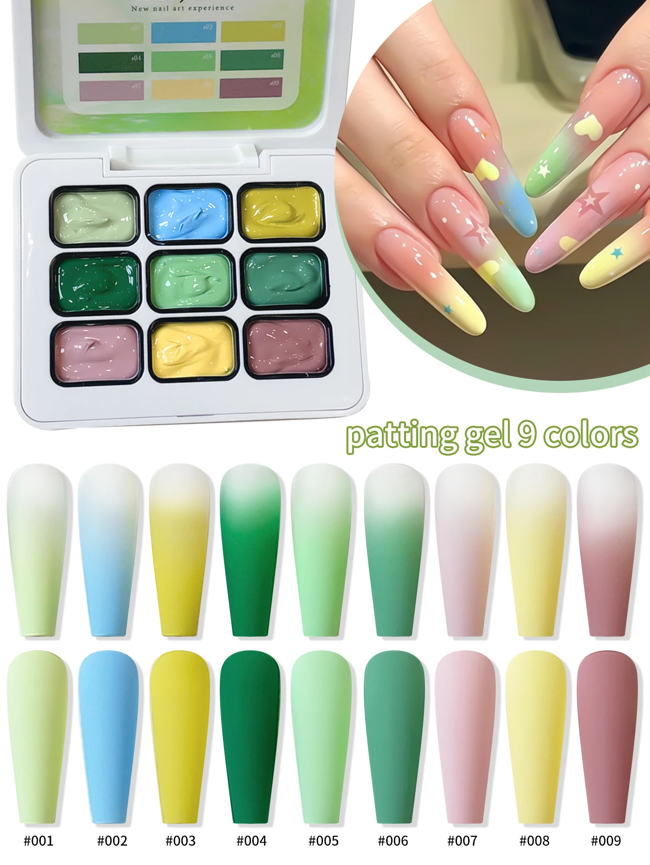 XEIJAYI 9 Colors Green Patting Gel Smudge Canned High Saturation Popular Semi-Solid Nail Polish Gel Nail Salon Special