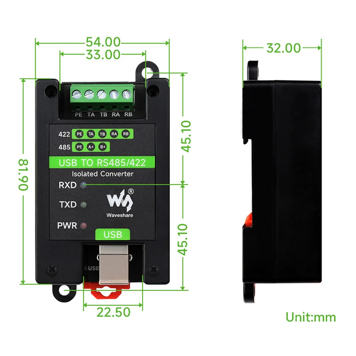 

Waveshare промышленный изолированный преобразователь с USB на RS485/422, чип FT232/SP485, FT232RNL 300Bps-3Mbps, USB преобразователь