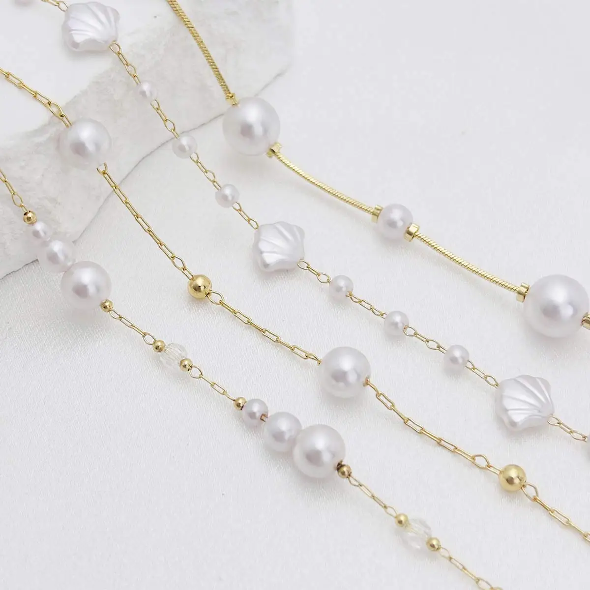 

10Yards Gold Tone Link Chain 8 Styles Imitation Pearl Beaded DIY Bracelets Sweater Necklace Crafts Accessories Handmade Material