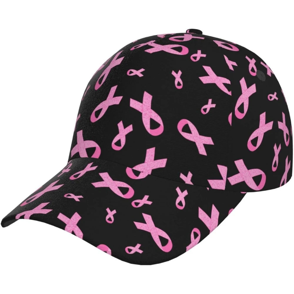 قبعات بيسبول مطبوعة بشريط وردي وأسود، قبعات جولف للأب، قبعة كرة قابلة للتعديل للرجال والنساء قابلة للتنفس وقابلة للتعديل