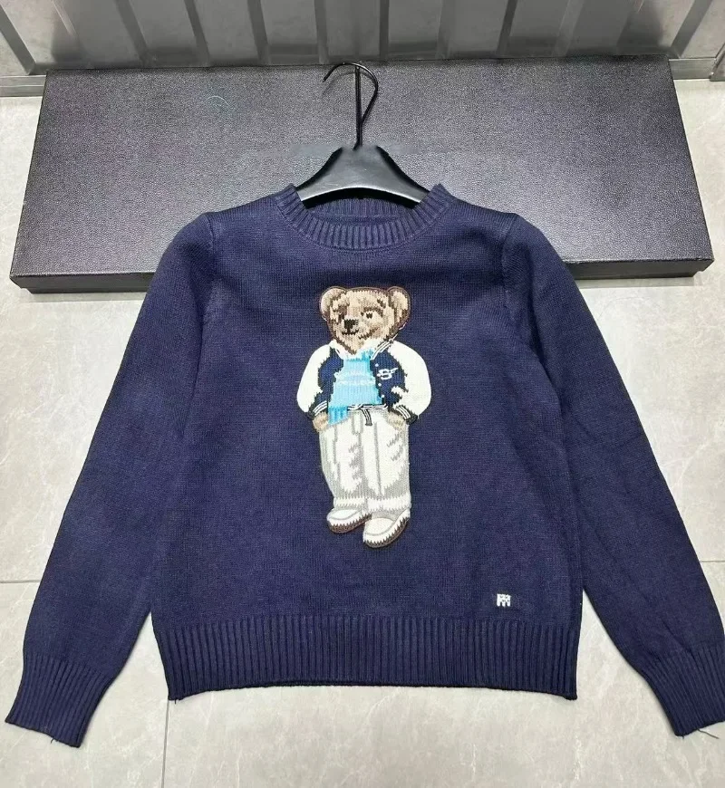 Nuovo arrivo Cartoon Teddy Bear Ricamo Pullover Donna Autunno Nuovo O-Collo Manica lunga Maglieria in cashmere Maglione stile preppy