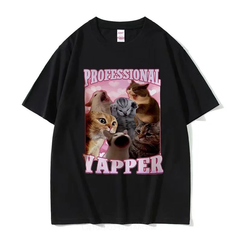 Funny Professional Yapper Screaming Cat Meme Graphic T Shirt Men Women Casual Cute Clothing T-Shirts  Cotton Oversized Tees