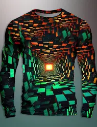 Graphic Geometric Illusion Trick Everyday Design Art Men's 3D Print Party Casual Vacation Long Sleeve Crew Neck Spring Autumn
