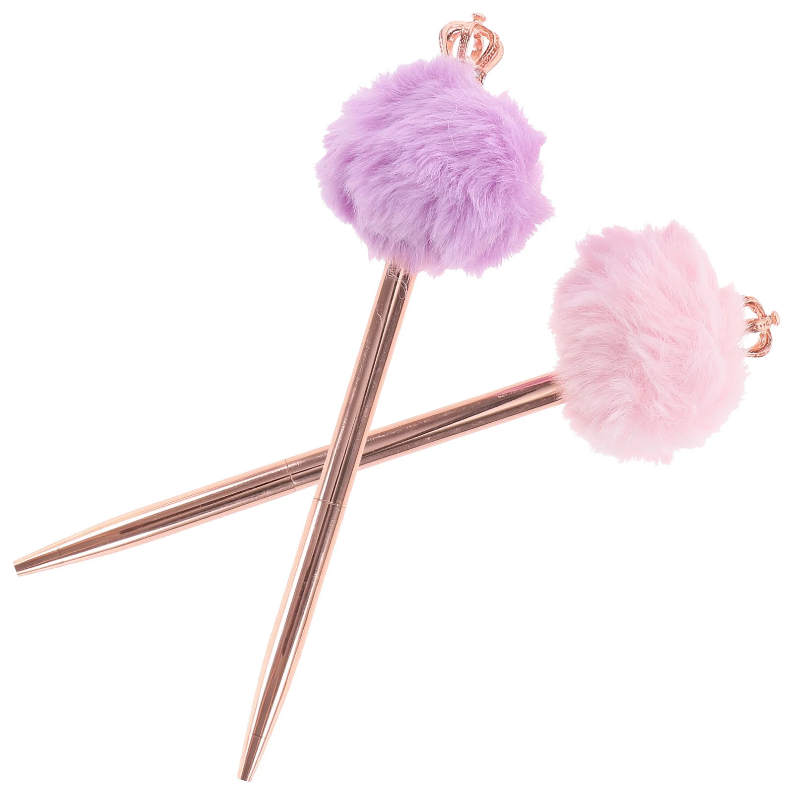 2 Pcs Crown Plush Pen Metal Ballpoint Student Cute Gift Stationery 2pcs Packed Come Pens Novelty Teachers Students Sign