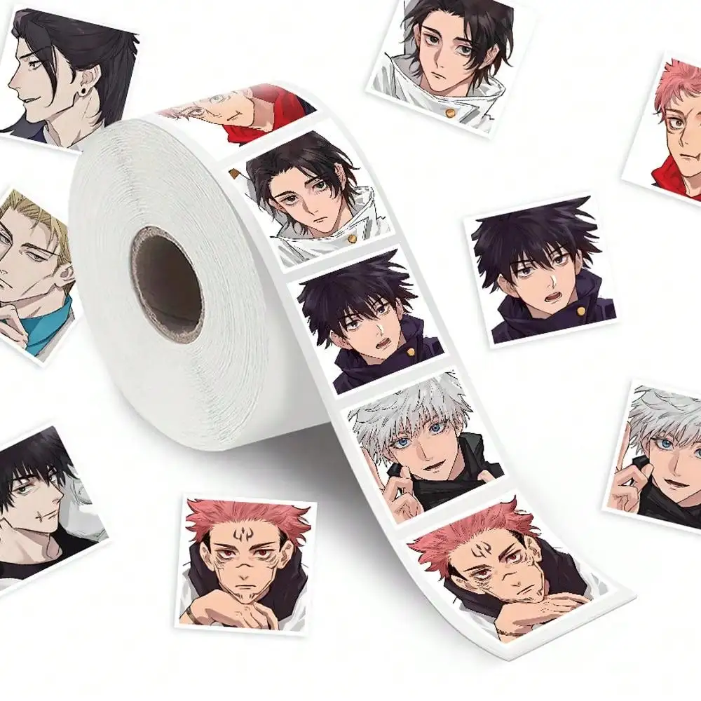 500 pçs/rolo jujutsu kaisen rolo adesivo criativo diy decorativo tablet guitarra selo do carro decalques mão conta à prova dwaterproof água crianças presentes