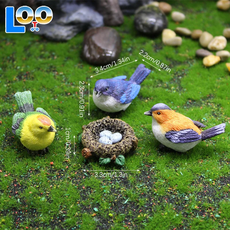 1/4 pçs estatuetas birdie micro paisagem ornamentos ninho de pássaro ovos mini jardinagem bonsai simulação modelo casa de bonecas decoração