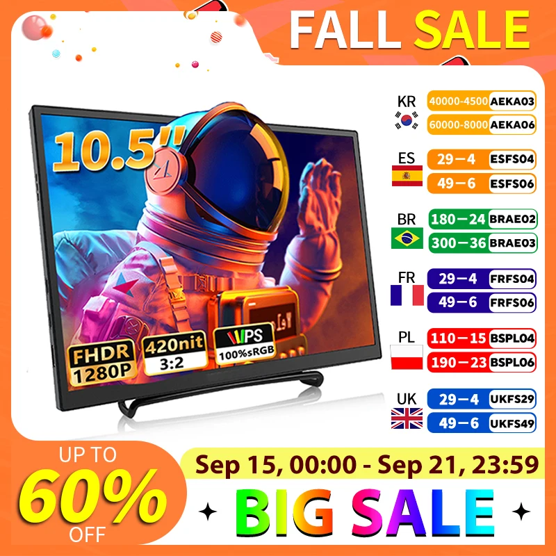 

HGFRTEE portable monitor 10.5inch FHD IPS screen second external monitor suitable for laptop/PC/Mac/Xbox/PS4/5