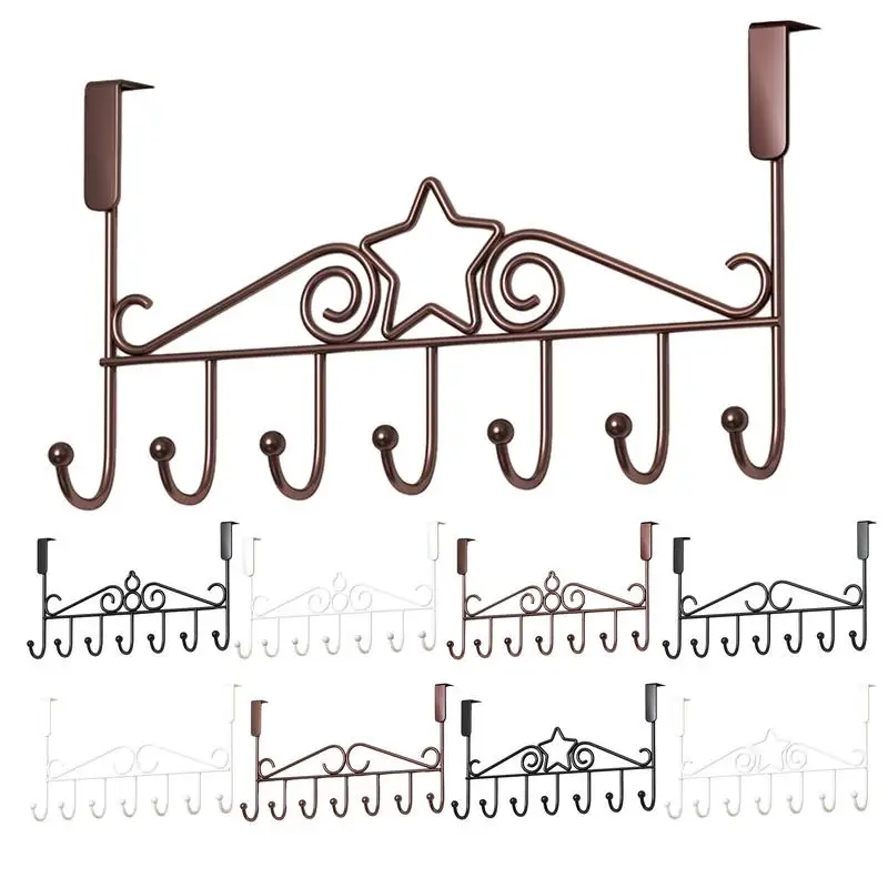 7 Hooks Over The Door Hooks carbon Steel Hanger Clothes Towel Storage Holder Bathroom Organizer Rack Clothes Coat Hat Hanger