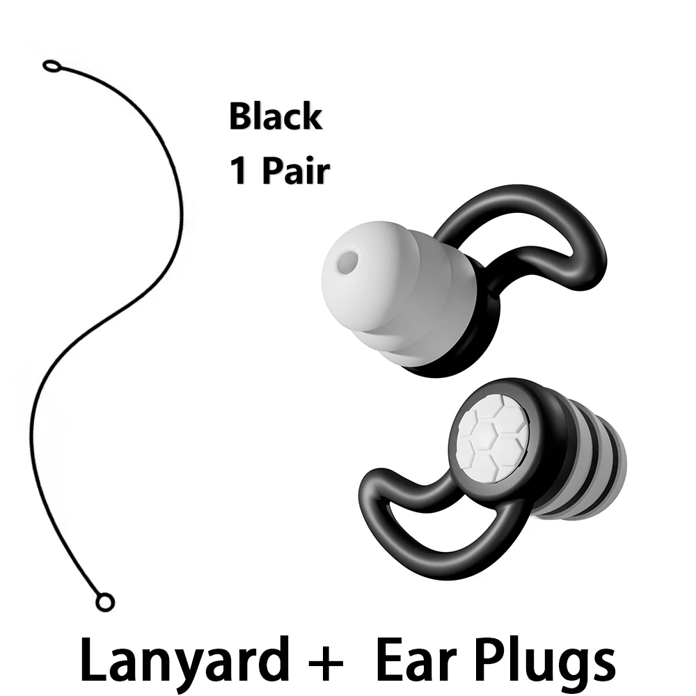 Soft Silicone Noise Reduction 3-Layer Earplugs Silicone Lanyard for Earplugs Sleep Swimming,Learning,Working