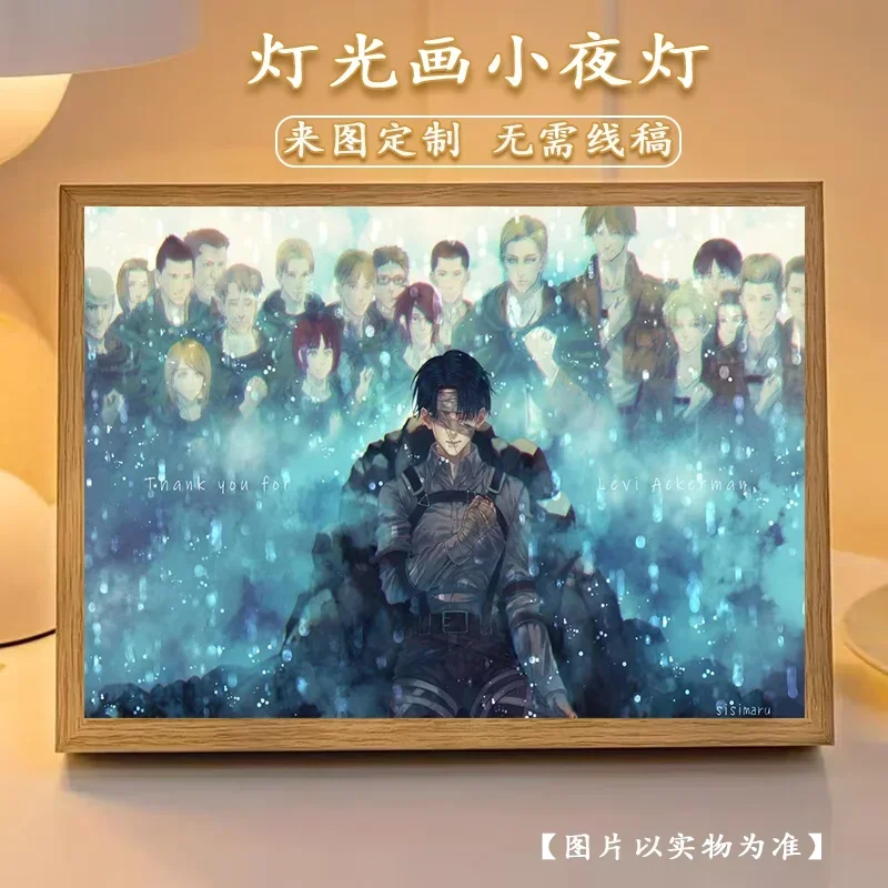 Cartoon Anime Attack On Titan Soldier Commander Eren Levi·Ackerman Light Painting Bedroom Night Light Bedside Picture Frame Lamp