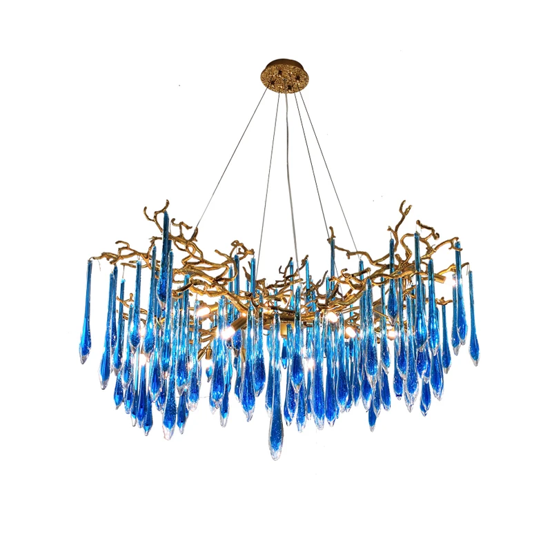 2024 New Trendy Luxury Classic Blue Crystal LED Hanging Lamp Lustre Chandelier Lighting Fixture For Living Room