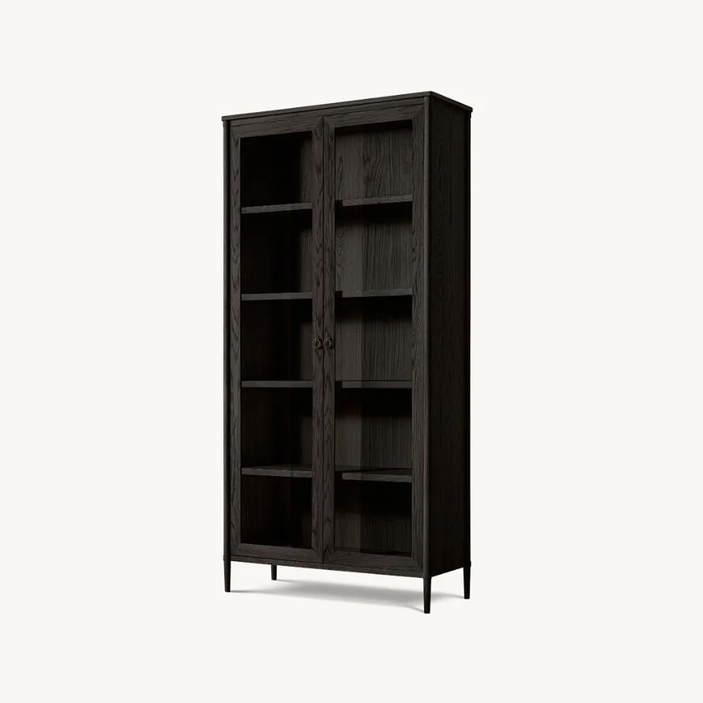 Contemporary Luxury Solid Oak Wood 2-Door Glass Cabinet Hutch Handcrafted Modern Antique Design for Home Living Room Use