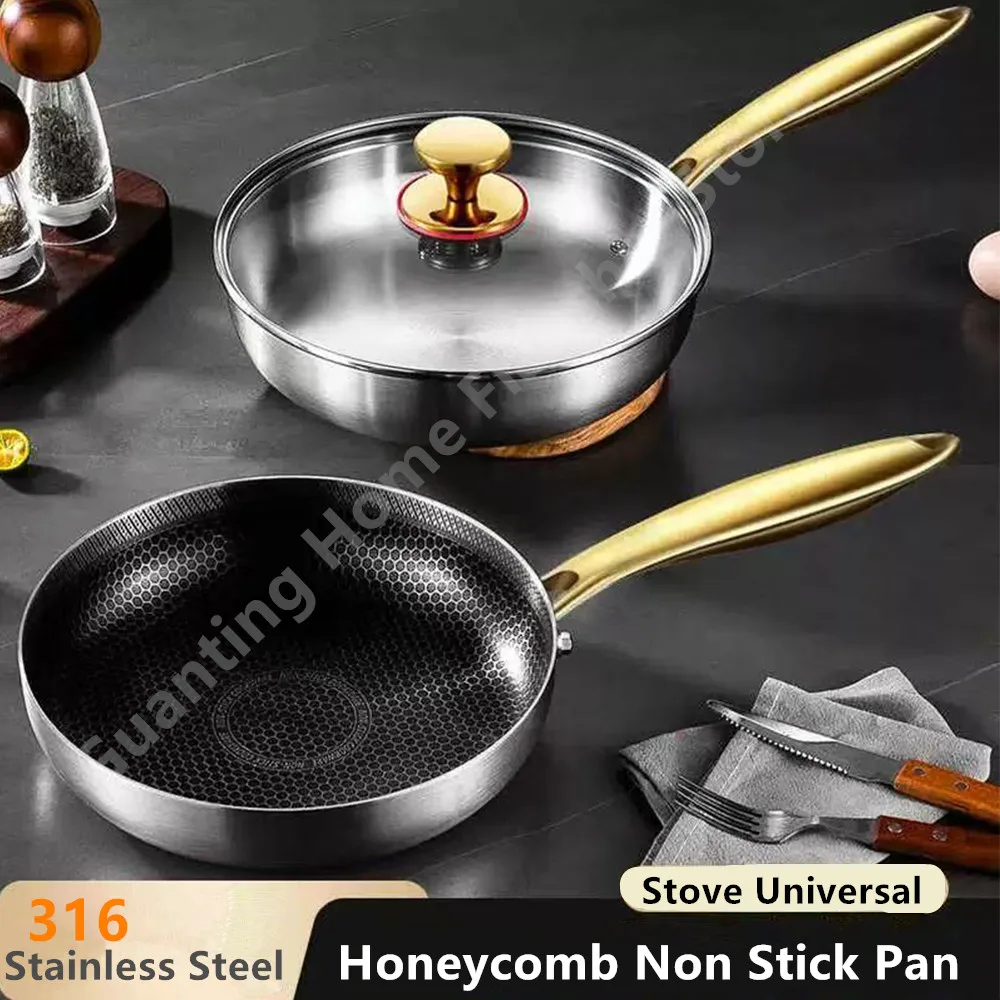 316 Stainless Steel Frying Pan Wok Honeycomb Nonstick Pan Home Steak skillet Gas Stove Cooking Pot Inductionpan Kitchen Cookware