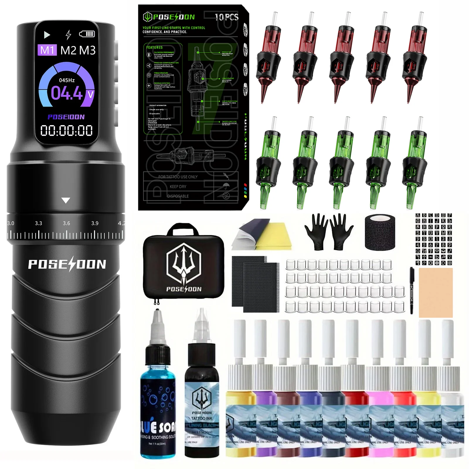POSEIDON Tattoo Kit Or Tattoo Machnie Professional For Permanent Makeup V7 Tattoo Machine Kit Wireless Power Tattoo Gun Kit