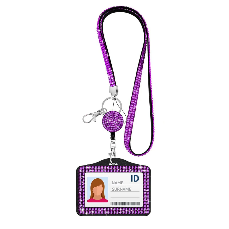 Rhinestone Badge Reel Card Holder, Crystal Retrátil Lanyards, Work Card Case, ID Name Badges Protector Case