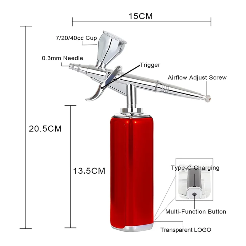 Zestaw aerografu AT29 - Bezprzewodowy zestaw aerografu z kompresorem, narzędzie do malowania miniaturowych modeli z wysoką przepływem powietrza do dekoracji ciast, zielony