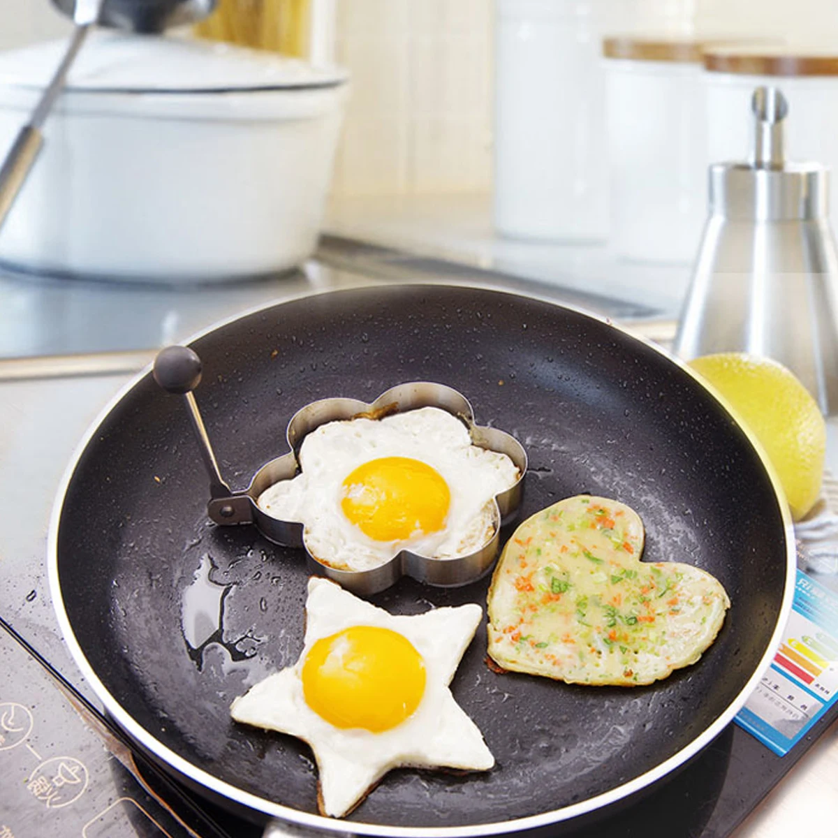 

4PCS Egg Stainless Steel Heart Shape Pancake Mold Easy Release Kids Breakfast Omelette Maker Stainless Steel Egg Form Form