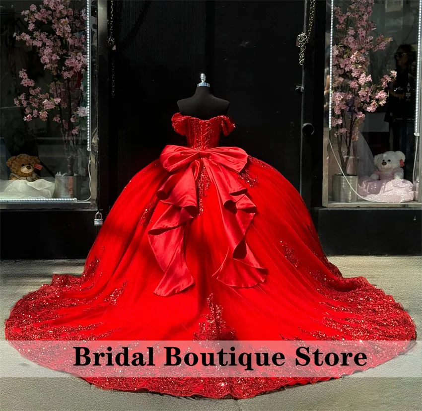 Princess Red Quinceanera abiti Ball Gown cristalli Bead paillettes Appliques Vestidos 15 asenos Birthday Party Dress