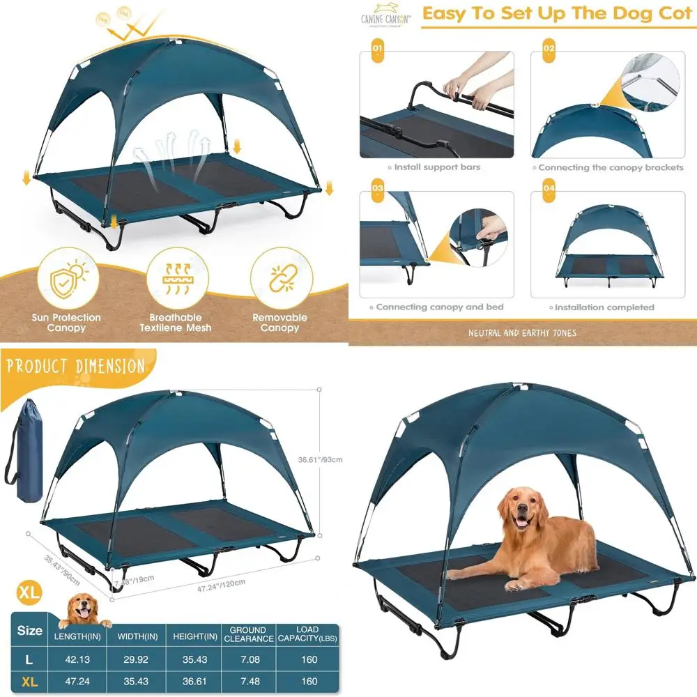 

Большая кроватка для собак 47 со съемным навесом, приподнятая охлаждающая кровать для больших собак, моющаяся сетка, кровать для домашних животных в помещении и на открытом воздухе