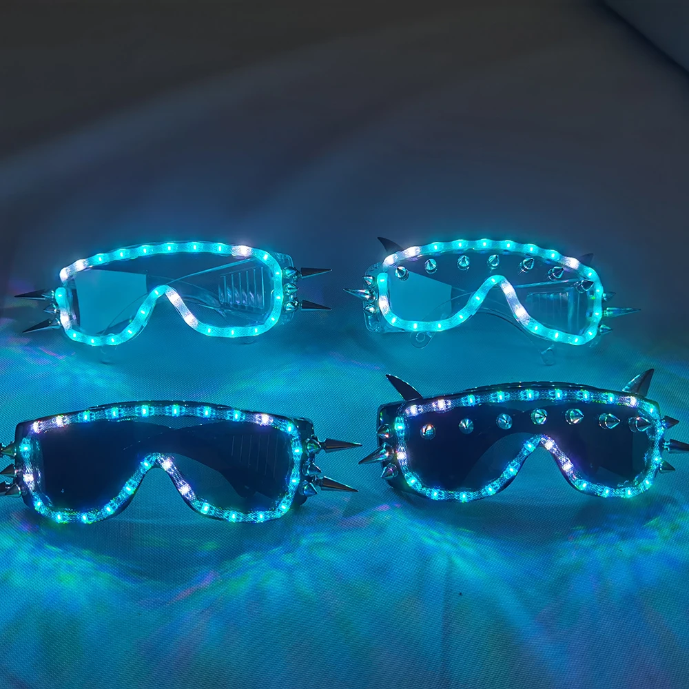 Pełnokolorowe zdalnie migające okulary blask lampy LED LED nit Punk Glasse dla światło rozproszone LED kostium sceniczny ubrania