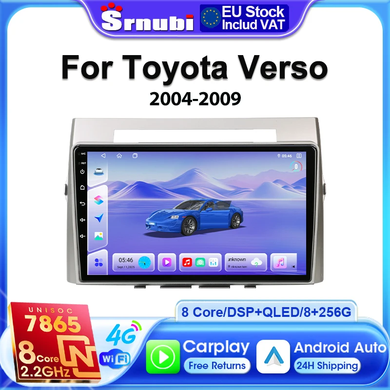 Autoradio Srnubi pour Toyota Corolla Verso 2004 - 2009, système multimédia sans fil CarPlay, Android Auto, lecteur de navigation stéréo