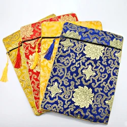 Etnische Stijl Opslag Grote Brocade Sutra Boek Pouch Fashion Dragon Bloem Dubbele Verdikking Rits Lege Bijbel Draw String Bag