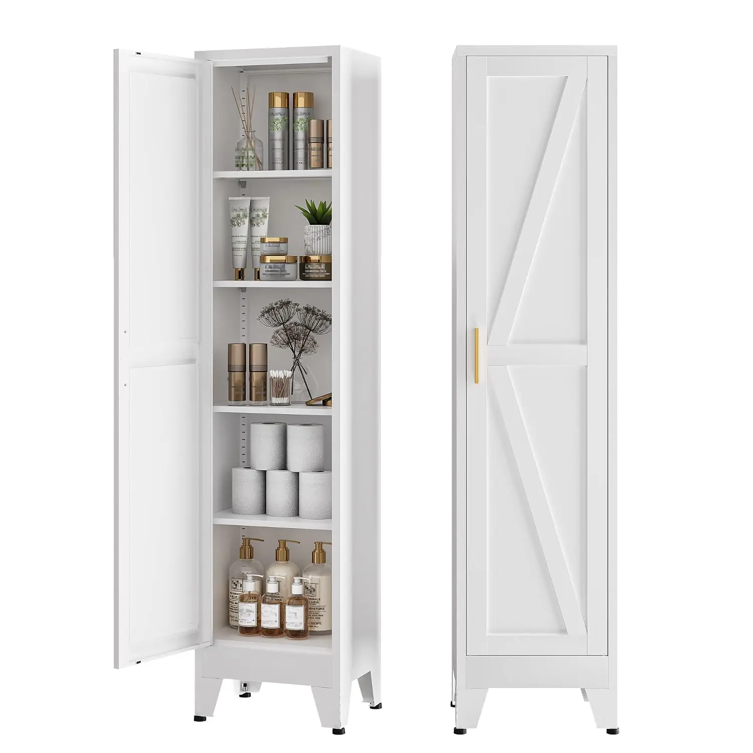 Tall Bathroom Storage Cabinet, Metal Farmhouse Narrow Slim Cabinet with Adjustable Shelves Barn Door for Bathrooms,, Customized