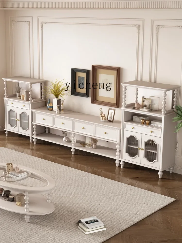 a1 Light Luxury Low and High Cabinet Solid Wood Storage Home Living Room Wall White Storage Cabinet